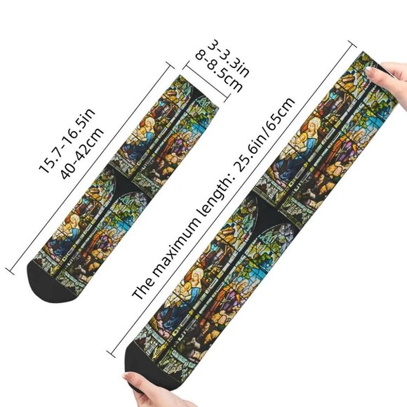 Stained Glass Jesus Christ God Religious Gothic Goth Unisex Crew Socks - Picture 8 of 8
